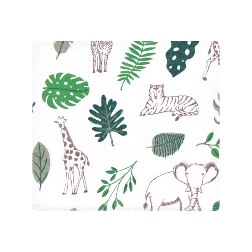 Image of Little Treasure Hudson Baby Cotton Poly Flannel Receiving Blankets Multipack, Green Jungle, 30x30 inches