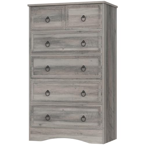 VVFLU 48'' Tall Grey Dresser with 6 Drawers Chest of Drawers for Bedroom, Large Storage Organizer for Clothes, for Living Room, Bedroom, Hallway, Taupe Grey