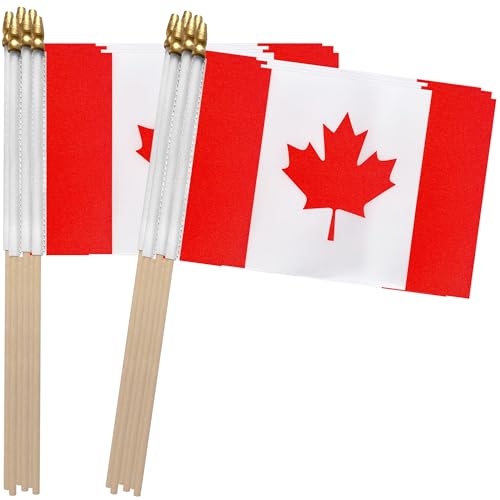 TSMD Canada Stick Flag Canadian Small Mini Hand Held Flags 5x8 Inch 12 Pack