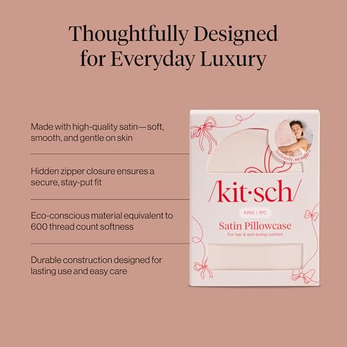 Image of Kitsch Satin Pillowcase with Zipper - King Size, Striped Bows | Softer Than Silk Pillow Cases, Smooth Cooling Satin Pillow Case for Hair and Skin, Wrinkle-Free, Machine Washable