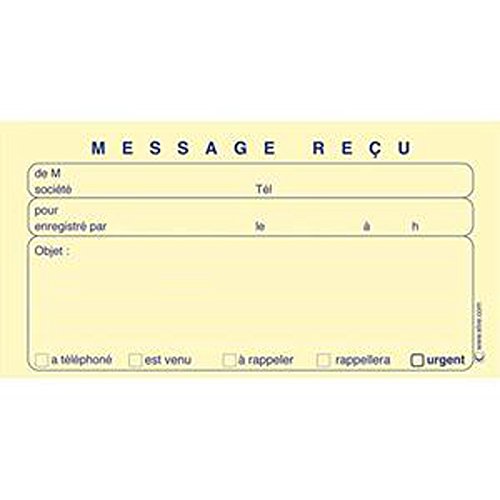 Lot de 5 Carnets de 160 messages reçus autocopiants, 31,2 x 15 cm