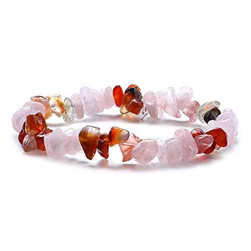 Wishangol Raw Carnelian Rose Quartz Crystal Bracelets for Women, Natural Carnelian Rose Quartz Gemstone Bracelet, Carnelian Rose Quartz Crystal Wish Bracelet Jewelry Gifts