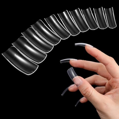 500 PCS Curved Nail Tips 10 Sizes Long Curved Square Press on Nails Clear Square C Curve Tips Stylish and Simple Half Cover Fake Nails Tip for Acrylic Art Nail Salon Home DIY