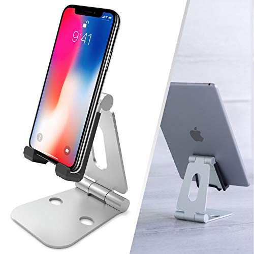 Desire2 Adjustable Cell Phone Stand for Desk, Dual Rotation, Anti Slip Design for Office Desk, Holder Compatible with iPhone 11, 11 Pro, Max, X, XS, XR, SE, Tablets, Samsung S20, S10 and more - Silver