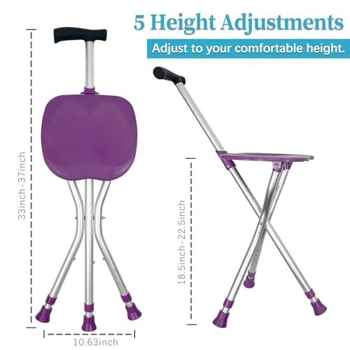 Image of Portable Adjustable Folding Walking Cane with Seat Allows Durability While Walking and Convenience for Sitting, Alloy Crutch Chair, Anti-Slip Lightweight Walking Stick for Seniors
