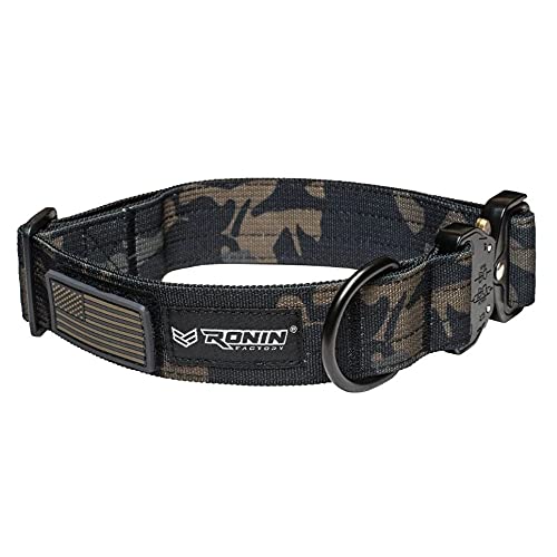 Tactical Dog Collar by Ronin Factory - Military Dog Collar - American Flag Dog Collar for Small, Medium & Large Dogs - Dog Collar (Green Camo, Medium/Large)