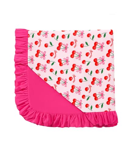 Image of Premium Baby Blankets, Soft Viscose from Bamboo Blanket for Girls, Nursery Crib Bedding Quilt for Newborn and Toddler, Ruffle Blanket Cooling for Hot Sleepers, 50''x50'' Sweet Cherries