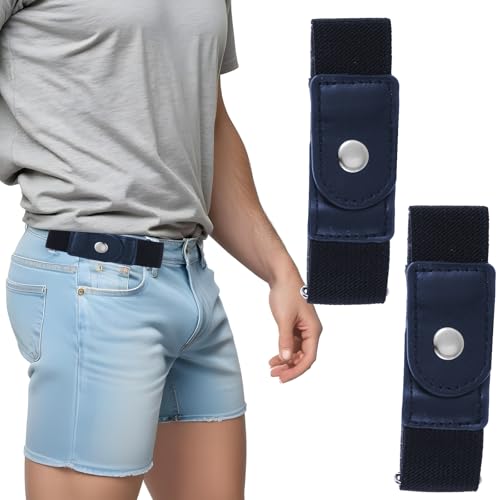 Ptwola 2 Pcs Men Side Belts No Buckle Elastic Belt Without Buckle Elastic Stretch Adjustable Belt Loop Invisible Belts Waist Tightener Keeper Fit 1.5 Inches for Women Jeans Pants