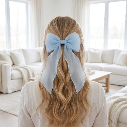 2 PCS Clips de Cabello con Lazo Azul, Clips de Cinta con Lazo y Colas Largas, Clips Tipo Pinza de Pico de Pato, Accesorios para el Cabello para Fiesta y Festival miniatura 2
