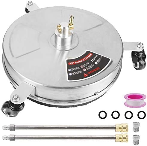 Twinkle Star 15" Pressure Washer Surface Cleaner with 3 Wheels, Stainless Steel Housing & 1/4" Quick Connector, Power Washer Attachment with 2 Extension Wand, 2 Replacement Nozzles, 4000 PSI