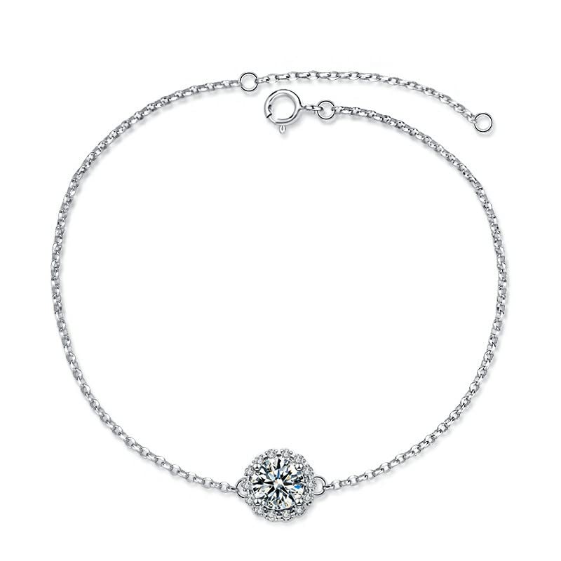 Bracelet Moissanite 0.5ct StarGems argent 925 plaqué platine zircone réglable B4708