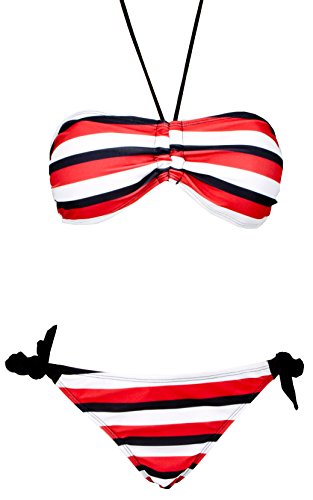AvaMia Damen Bikini Set Bikinitop mit Metallklip - Bikinihose Low mit Schnürbindung Grösse M Cover