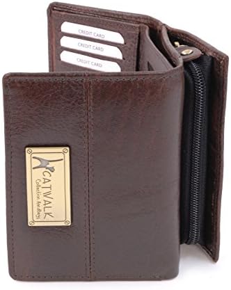 Catwalk Collection Handbags - Ladies Mid-Size Organiser Trifold Purse with Gift Box - Real Leather with RFID Protection - Credit Card Wallet with Zip Coin Compartment - Victoria - Black - RFID