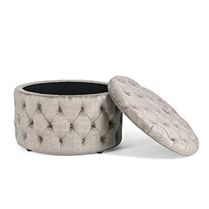 Joveco round storage ottoman button tufted upholstered ottoman with removable top storage bench coffee table footrest stool for living room bedroom entryway beige  urban country home decor