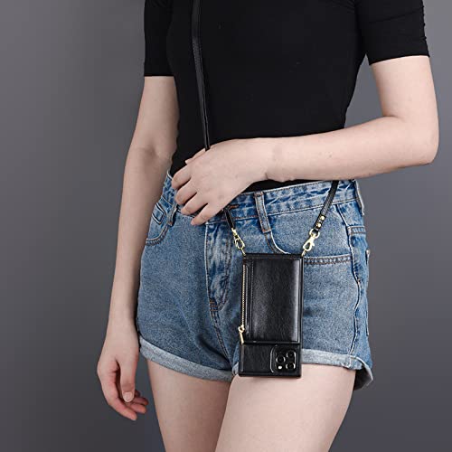 Coque iPhone XR avec porte-cartes en cuir et cordon noir de protection