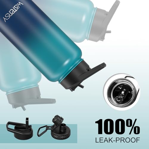 Image of 32oz Insulated Water Bottle (Cold for 48 Hrs),BPA Free&Leak Proof,Stainless Steel Water Flask,Water Jug with Straw Spout Lids for Gym,Hiking,Travel,Gradient Blue
