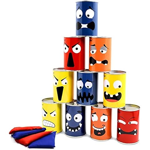 Harborii Halloween Bean Bag Toss Games for Kids, Carnival Games for Family Party, Easter Games 10 Funny Face Metal Cans with 4 Bean Bags. Cover