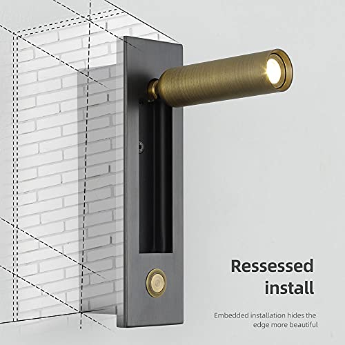 Lampe de lecture murale d'or avec interrupteur encastrable et tête rotative à 350° - 4