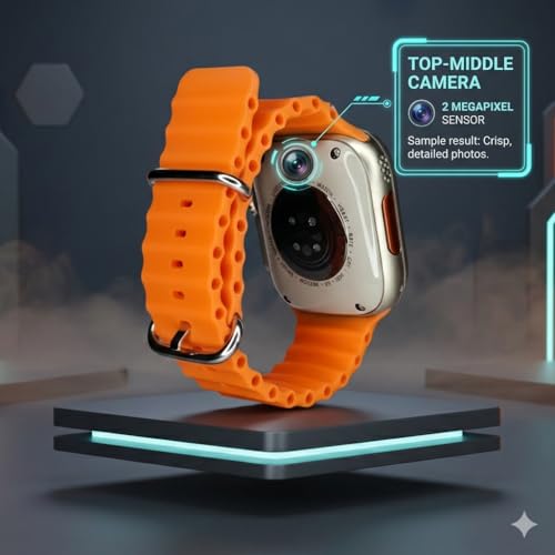 Image of Neotech S9 4G /5G SIMCARD Android Smart Watch with Dual 5 Megapixel Camera, 32 GB RAM+264 GB Memory, High-Resolution Lens, Orange & Black Silicone Strap