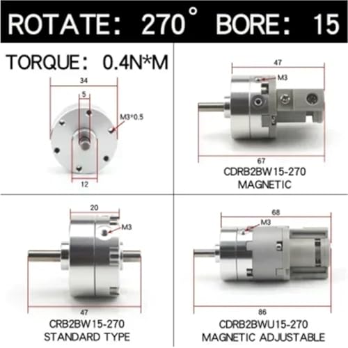 Vérin rotatif à palettes réglable avec rotation fluide CRB2BW15
