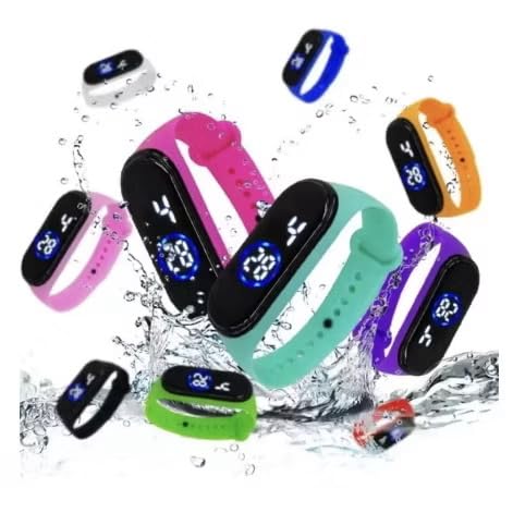 Relógio Digital LED à Prova D'água, Pulseira Esportiva Colorida, Display Azul, 12 Cores Disponíveis