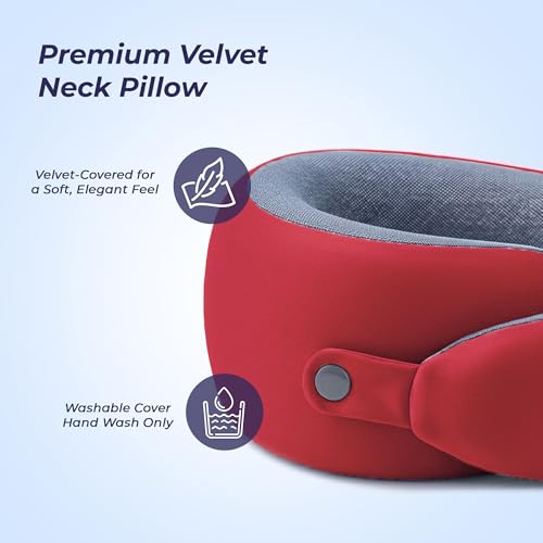 Image of Billebon Memory Foam Neck Pillow, Snake Shape Travel Pillow with Snap Button, Neck Pillow for Travelling & Flight Travel, Ergonomic Support for Comfort & Pain Relief(Red Single)