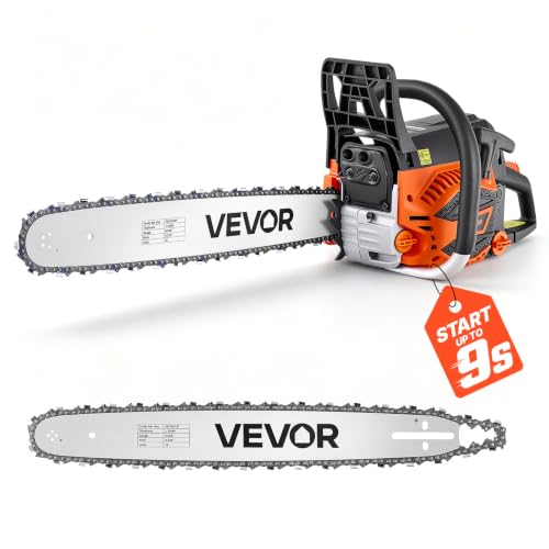 Image of VEVOR Gas Powered Chainsaw 18 & 20 Inch 58CC 3.22HP 2 Stroke Engine Saw | For Wood Cutting, Tree Trimming & Land Clearing, Throttle-Synced Choke, Power Chain Saw with Non-Slip Handle & Dual Tanks
