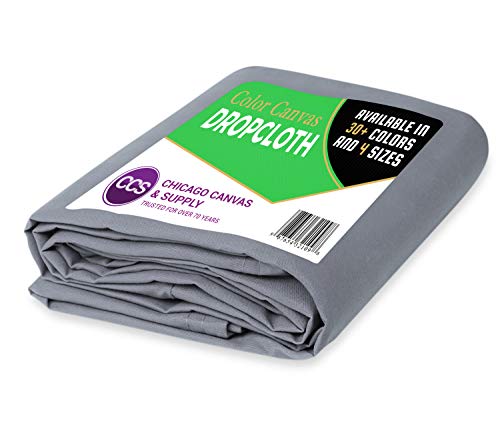 Heavy Purpose Canvas Drop Cloth by CCS CHICAGO CANVAS & SUPPLY Cotton Canvas Tarp for Floor & Furniture Protection Washable Reusable Duck Dropcloth Fabric Block Paint Dust Dirt, Grey, 10 by 12 Feet