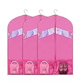 Univivi Dance Costume Bags Foldable 36 inch for Dance Competitions Garment Bag, with 2 Zipper Mesh Pockets and Clear Window, for Storage or Travel Set of 3 （Pink） …