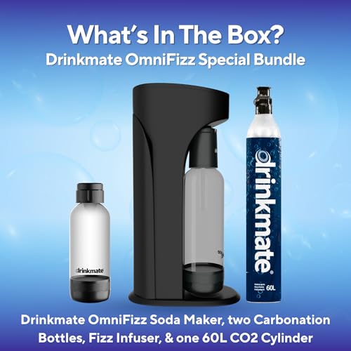 Image of Drinkmate OmniFizz Sparkling Water Maker & Soda Streaming Machine | Carbonates Any Drink | SPECIAL BUNDLE | Includes 60L CO2 Cartridge + Two BPA-Free Bottles (Matte Black)