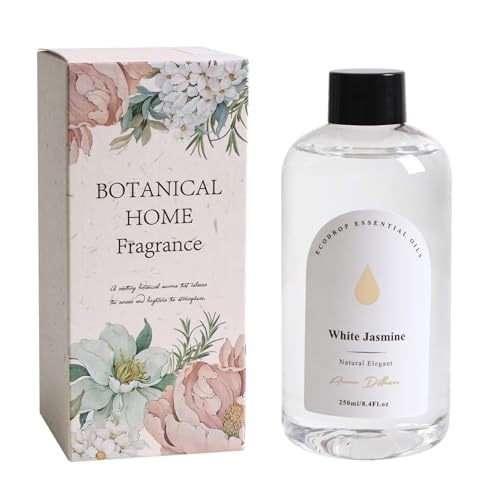 Image of Ecodrop White Jasmine Reed Diffuser Refill - 250ml | Long-Lasting Refill Oil, Reeds Not Included | Floral, Elegant, Sweet Home Fragrance for Bedroom & Living Room