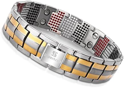 Titanium Power Magnetic Bracelet Lose Weight - Magnetic Bracelets for Men | Magnetic Therapy Bracelet for Arthritis Pain Relief and Carpal Tunnel, Titanium Jewelry, Length Adjustable with Tool, Gold