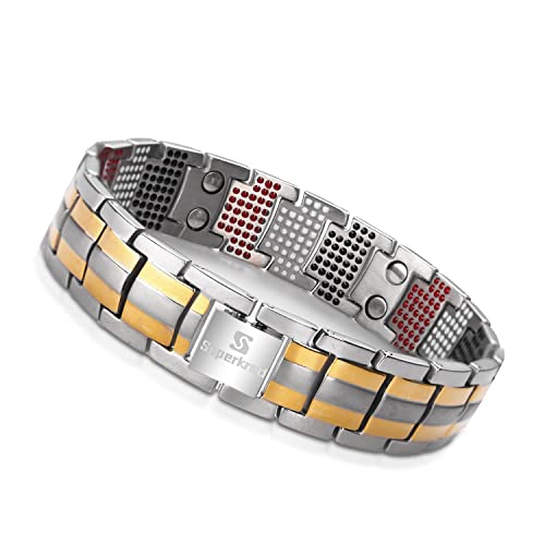 Titanium Power Magnetic Bracelet Lose Weight - Magnetic Bracelets For Men | Magnetic Therapy Bracelet For Arthritis Pain Relief And Carpal Tunnel, Titanium Jewelry, Length Adjustable With Tool, Gold #TOP1