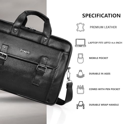 Image of Hard Craft Vegan Leather Office Laptop Messenger and Shoulder Side Sling Hand Bag For Men Corporate Executive Briefcase Bag For Man Supports Laptop Upto 15.6 inches