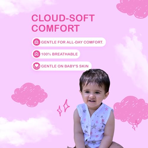 Image of Kidbea Newborn Baby Jhabla Muslin Cotton Clothes for Boys & Girls | Soft Breathable, Cute Printed Sleeveless Baby Wear with Button Closure