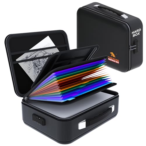TIGERKING Fireproof Document Box Hard Case with Water-Resistant Zipper, Fireproof File Box with Lock, Document Safe Boxs for Important Documents, Certificates - Black File Organizer