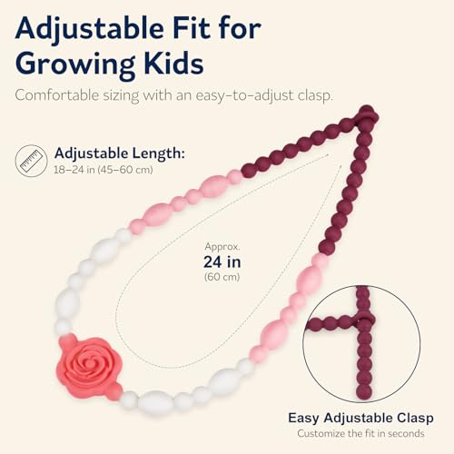 Flower Chew Necklaces for Sensory Kids 2 Pack, One-Piece Silicone Chewelry for Nail Biting Prevention, Sensory Fidget Necklace for Kids & Adult with ADHD & Autism, Classroom Chew Toys for Toddlers