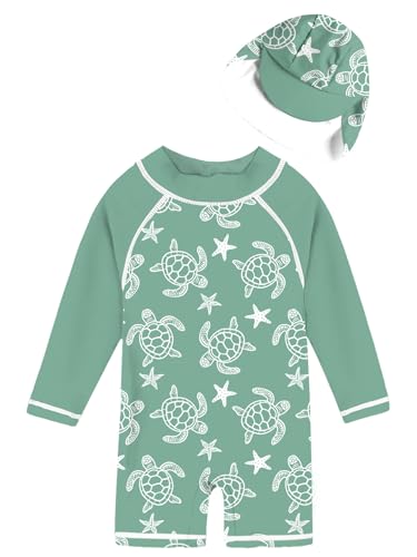 Image of ADUKIDE Baby Boys Swimsuit Summer Beach Rash Guard Swimwear One Piece Sunsuit with Sun Hat 3-24 Months