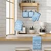 Sratte 6 Pcs Kitchen Decor Accessories Set Farmhouse Towels Pot Holders Oven Mitts Set 2 Dish Towels 2 Potholders 2 Cooking Mittens Oven Glove for Christmas Baking Cooking Supply(Light Blue,Kitchen) #3