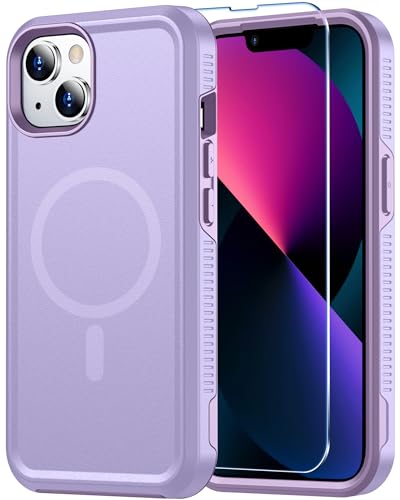 femrit Magnetic for iPhone 13/14 Case, [Compatible with Magsafe][Military Grade Drop Protection][Non-Slip][13FT Drop Shockproof] Heavy Duty Dual-Layer Rugged Protective Phone Case (6.1"), Purple