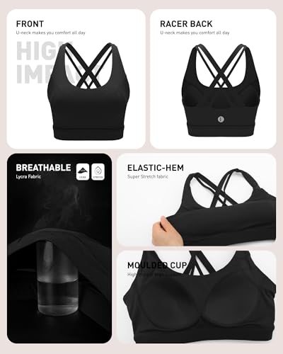Image of RUNNING GIRL High Impact Sports Bra for Women,Criss-Cross Back Top with Moulded Cups Womens Sports Bra High Support