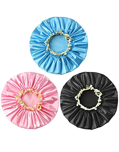 Ounic Reusable Shower Cap, 12Inch Large Shower Cap For Women Reusable Waterproof For Bath & Bathing Accessories, Eco-Friendly Bathing Hair Cap For Women-3 Pack #TOP6