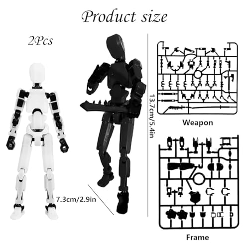 Image of 2Pcs Action Figure, Dummy Robot Toy for DIY Assembly, Desk Decor, Photography Props, Art Model, Collectible Display, Black and White Set