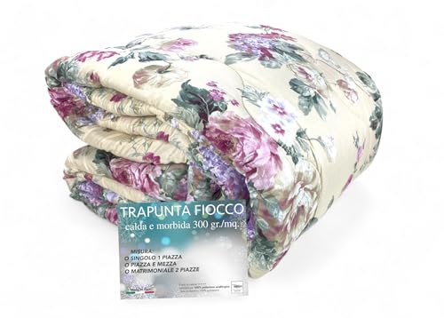 Tex family trapunta Fiocco © Sanderson fiore fondo beige invernale - piumone caldo 300 gr/mq, motivo floreale elegante, made in italy - 260x260 cm 2 piazze