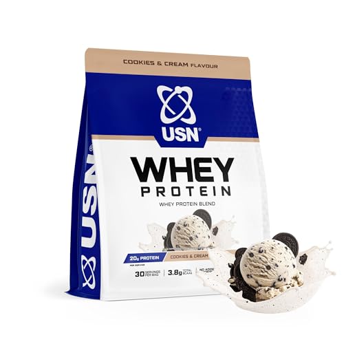 USN Whey Protein Powder 900g (30 Servings) Cookies & Cream - High Protein Shake with 20g Protein per Serving - No Added Sugar Soy or Preservatives - Supports Muscle Recovery Growth & Maintenance