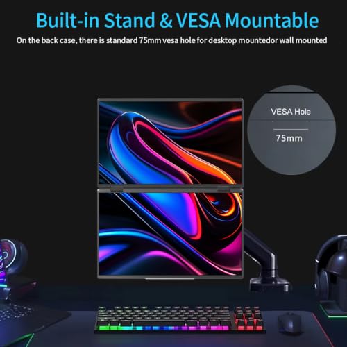 Image of Dual Portable Monitor 18.5 inch 1080P FHD HDR 360 Folding Stacked Triple Laptop Screen Extender, USB-C HDMI Second Monitor for Laptop, Mac, Windows, VESA Mountable(Driver Need)