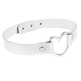 Leder Elegant Gothic Schlüsselbein Choker Halskette mit Herz Stahlring