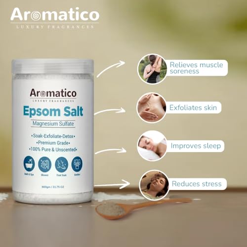 AROMATICO- Premium Grade Epsom Bath Salt Crystal for Body & Foot Spa. Natural therapy for Muscle Relief, Pain, Aches and detox. 100% Pure & Unscented 900gm - Image 3