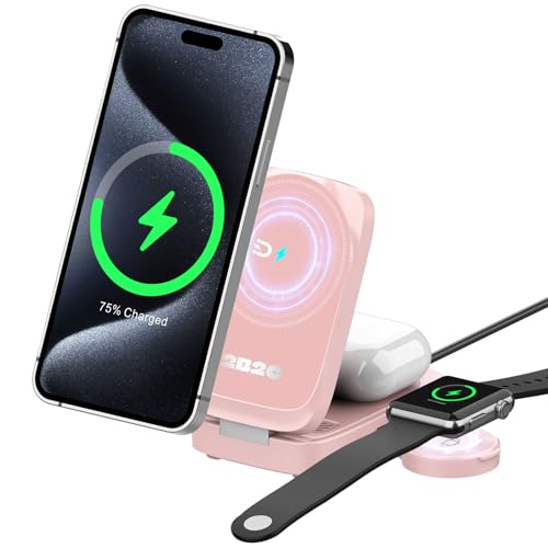 Station de charge sans fil 3 en 1 rose idéale pour table de chevet et bureau ordonné