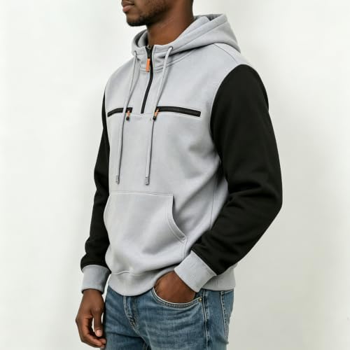 Men's Color Block Half Zip Drawstring Tactical Hoodie With Zipper Pockets - image 7